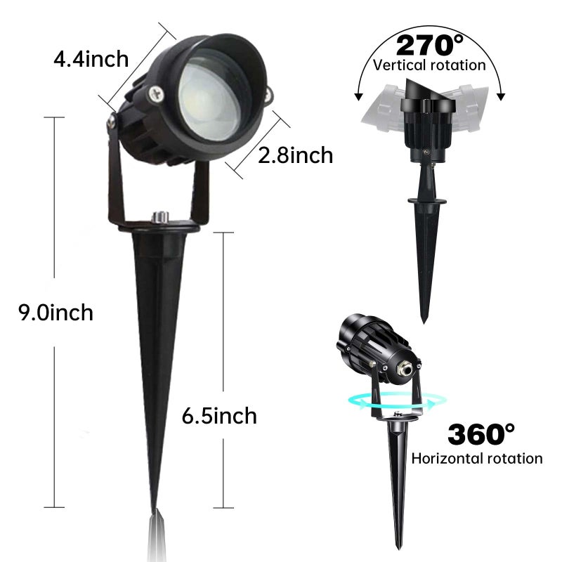 LAVAED 10W LED Landscape Lights 12V Outdoor Spotlight with Connectors Low Voltage Landscape Lighting Warm White Waterproof Yard Uplight(2Pack) - Image 3
